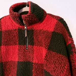 Cozy Red and Black Plaid Quarter Zip Cropped Fleece